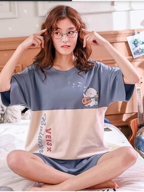Soft Two-Tone Blue & Cream Women's Sleep Set